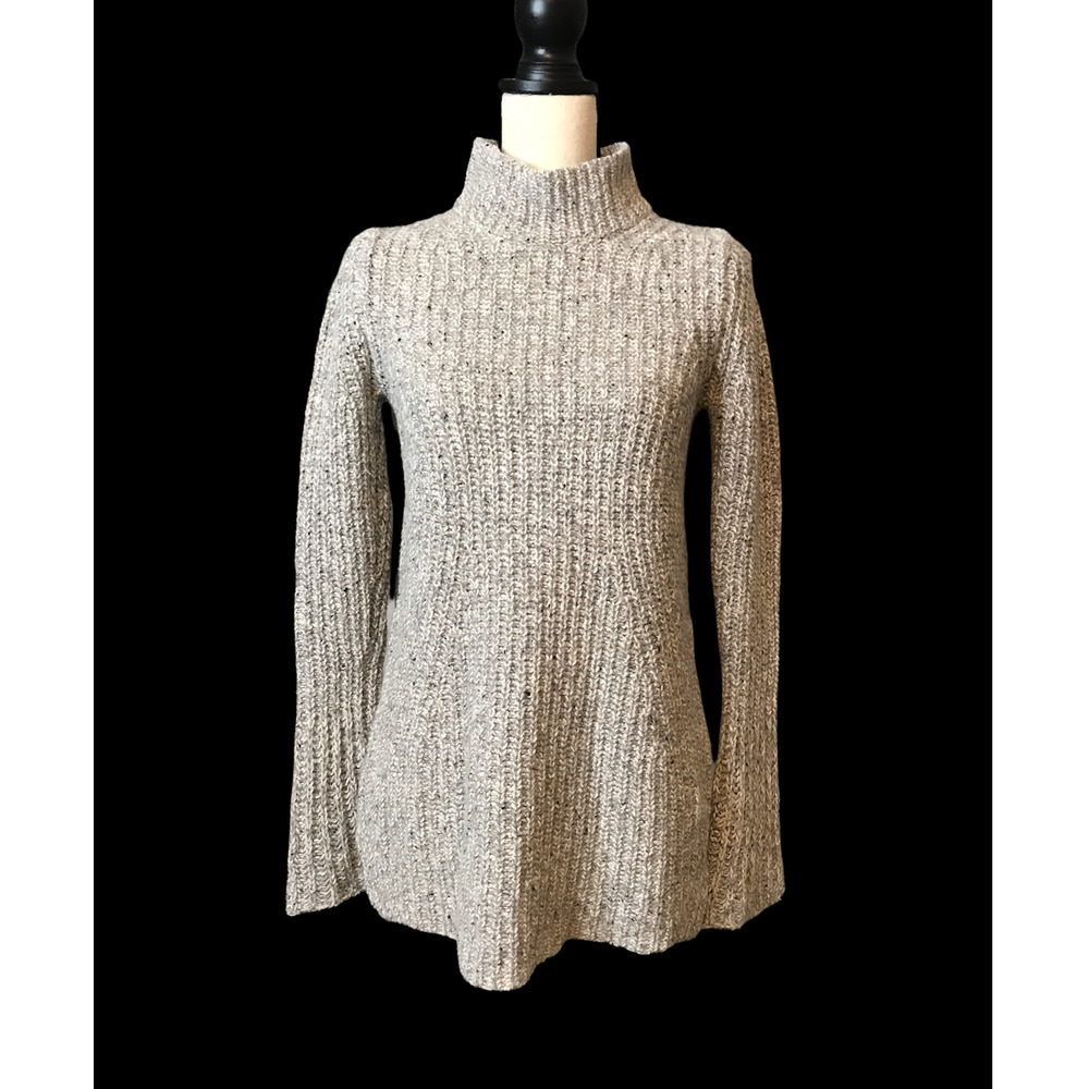 Ann Taylor Gray Wool-Blend Tunic Sweater with Funnel Neckline, Size Small